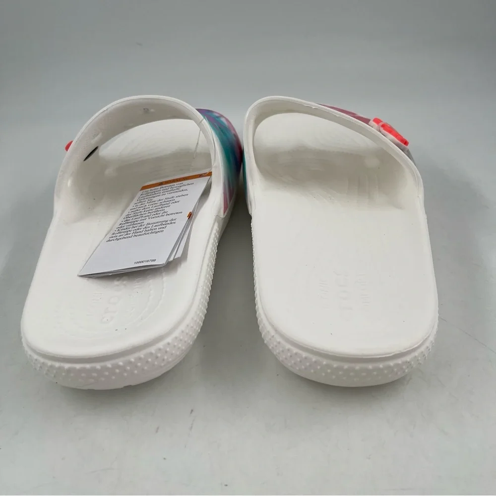 NWT👞Crocs Unisex Classic II Tie Dye Graphic White Slide - Size Men-7 | Women-9